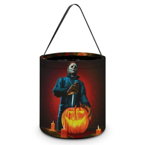 Michael Myers Candy Tote Bags Halloween Trick or Treat Bucket Bag Portable Collapsible Reusable Goody Handbag