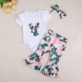 thumbnail image 2 of Sgkm Girls Outfits Soft Summer Toddler Outfits for Girls Camo Flared Pants 3pcs Set with Short Romper And Hairband, 2 of 7