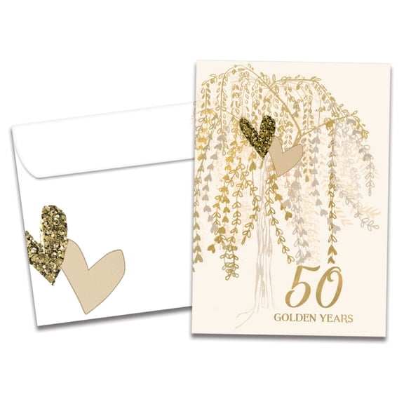 Tree-Free Greetings Milestone Anniversary Greeting Card, 100% Recycled Paper, 5x7, Golden Hearts Tree (GO65868)