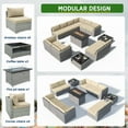 thumbnail image 6 of EAGLE PEAK 13 Piece Outdoor Wicker Patio Furniture Set with Fire Table and 2 Coffee Tables, PE Rattan Sectional Conversation Sofa Set with Seating for 10 People, Beige, 6 of 8