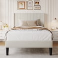 thumbnail image 4 of CONCETTA Twin Size Bed Frame with Wingback Fabric Upholstered Headboard and Wooden Slats Support, No Box Spring Needed, Easy Assembly, Beige, 4 of 7