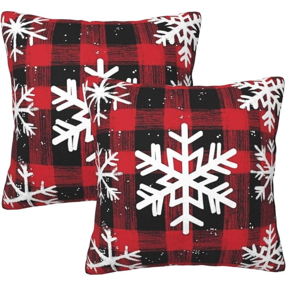 Christmas Pillow Covers Set of 2 20x20 Inch Throw Pillow Covers Snowflake Buffalo Plaid Decorative Pillow Cases Holiday Square Cushion Covers Pillow Protector for Home Couch Sofa Car