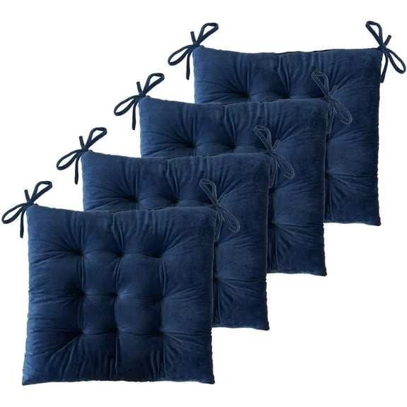 Chair Cushions for Dining Chairs Set of 4 Kitchen Seat Cushions Indoor Textured Seat Pad with Ties for Dining Office Living Room (18" x 18", Dark Blue)