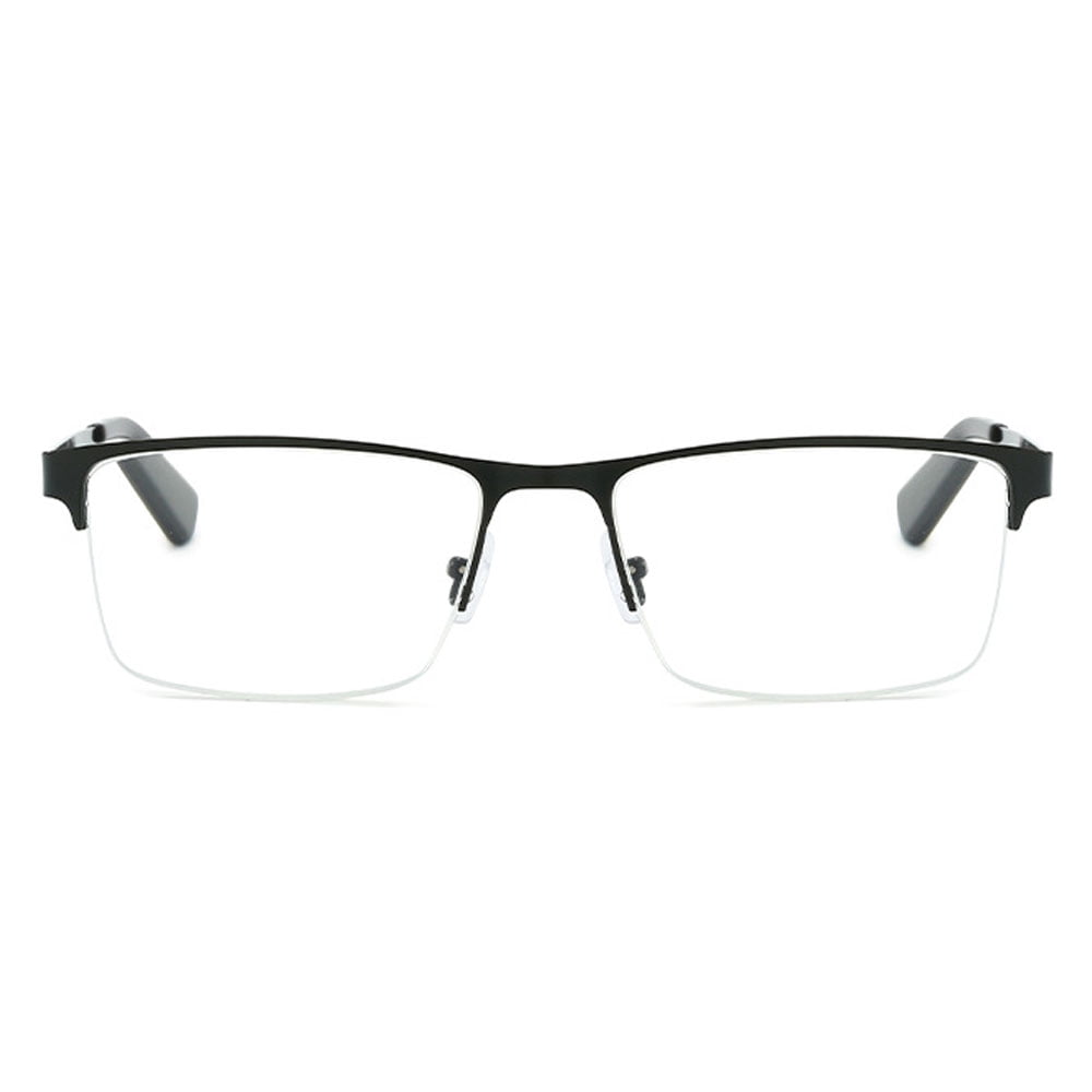 3 Pairs of Mens Metal Square Half Rimless Reading Glasses, Blue Light Blocking Classic Spring Hinges Oversized Black Readers +1.50