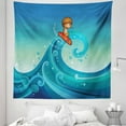 thumbnail image 1 of Sports Tapestry, Surfing in Giant Waves of the Sea Hobby Boy Little Champion Theme Print, Fabric Wall Hanging Decor for Bedroom Living Room Dorm, 5 Sizes, Turquoise Blue, by Ambesonne, 1 of 1