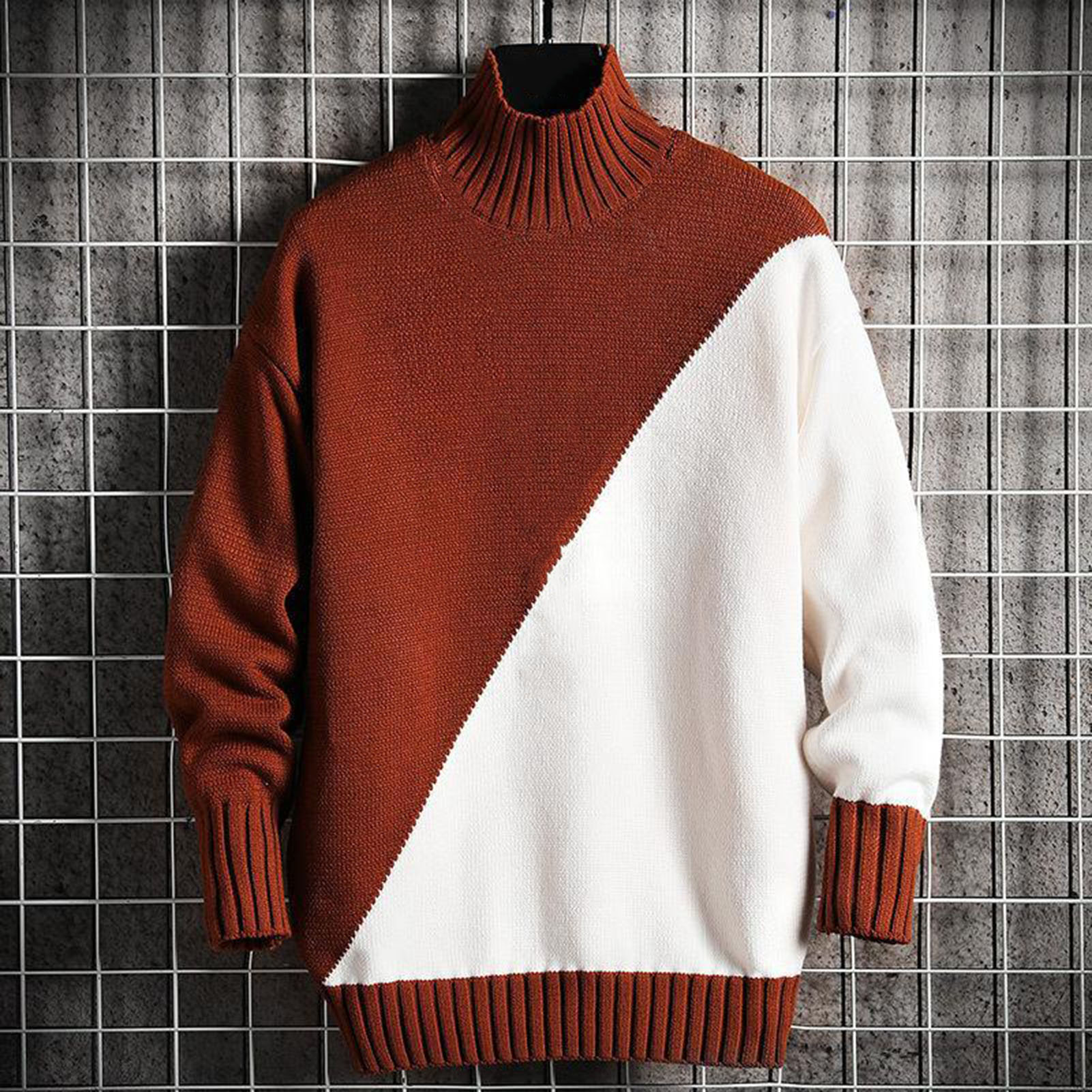 GWONG Men Sweater Contrast Colors High 