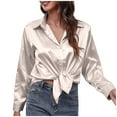 thumbnail image 4 of Yyeselk Women's Button-Down Casual Silk Blouse Top Long Sleeve Lapel Collar V-Neck Fall Shirt Satin Solid Color TunicTop Formal Wear Gold S, 4 of 5