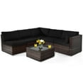 thumbnail image 2 of Costway 6PCS Patio Rattan Furniture Set Cushioned Sofa Coffee Table Black, 2 of 8