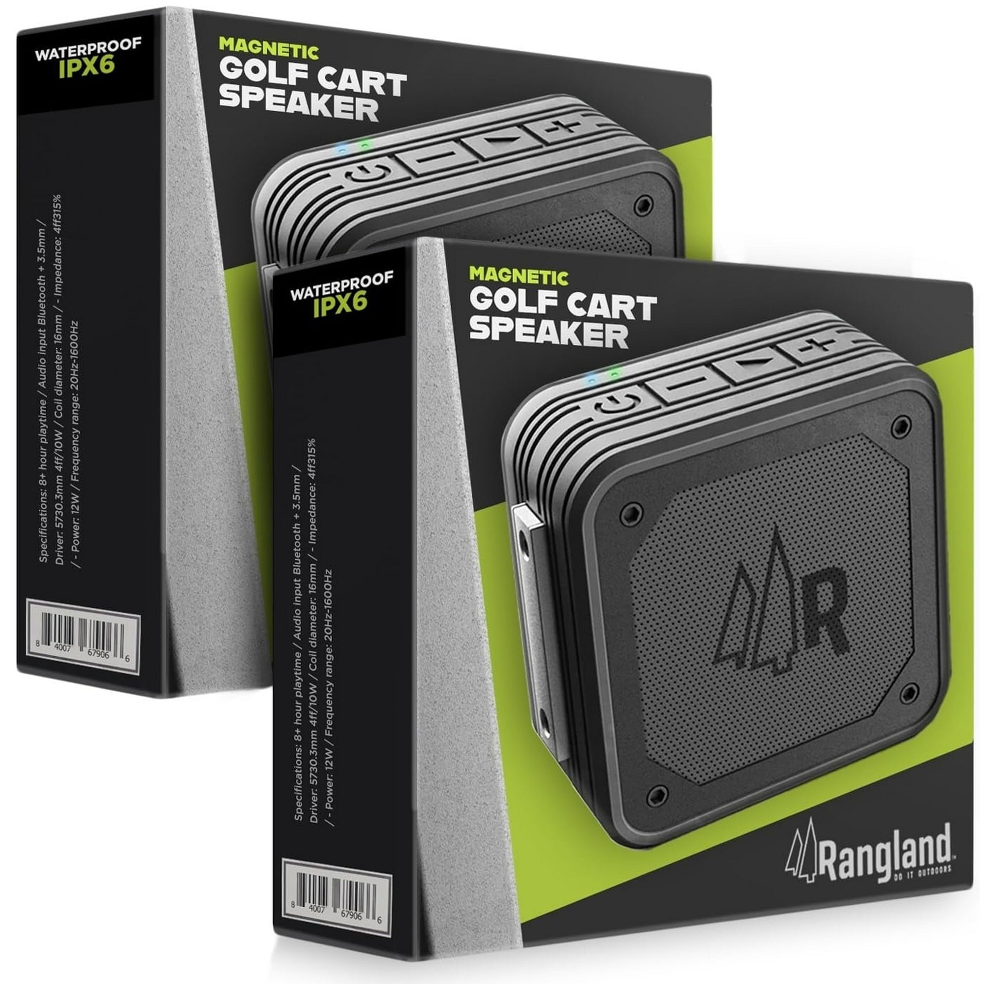 Magnetic Dual Pairing Stereo Bluetooth Speakers for Golf Carts (2 Pack) Waterproof IPX6, Wireless Surround Sound with Built-in Magnet Bar Mount - Portable for Travel, Job Sites and Golfing