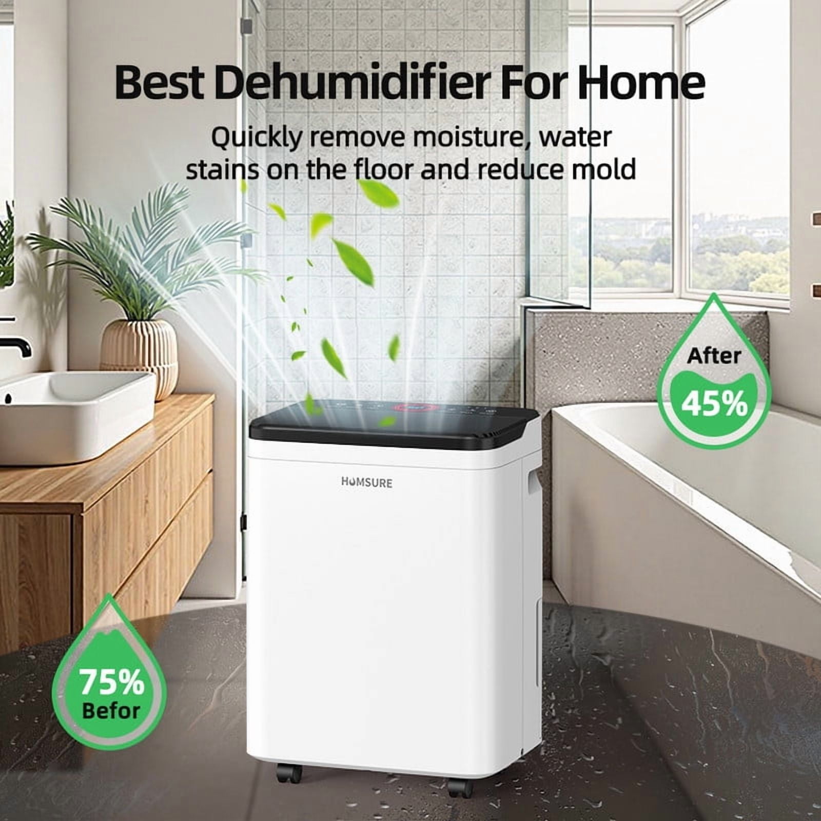 4,500 sq. ft. White Dehumidifiers for Home with Drain Hose and Bucket,Auto Defrost,Low Noise,Ion-Air Purifying,53 Pints