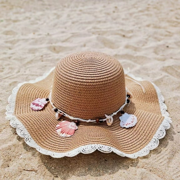 Womens Straw Hat Wide Brim Floppy Beach Cap Adjustable Sun Hat UPF 50