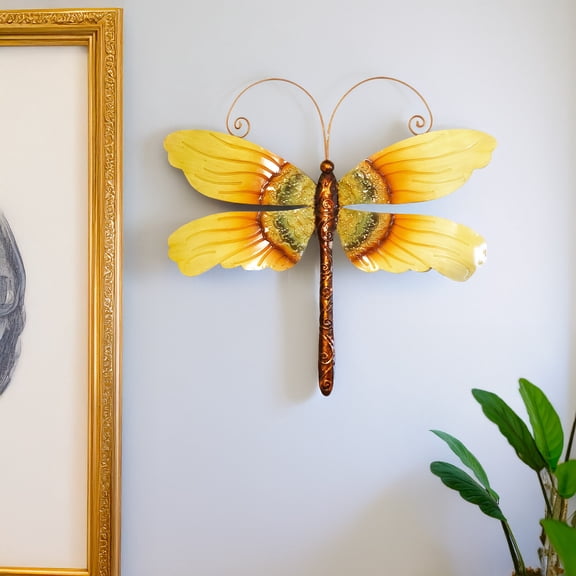 Eangee Home Design Dragonfly Wall Decor Sunflower, Metal, Indoor / Outdoor Safe, 14x1x12 Inches