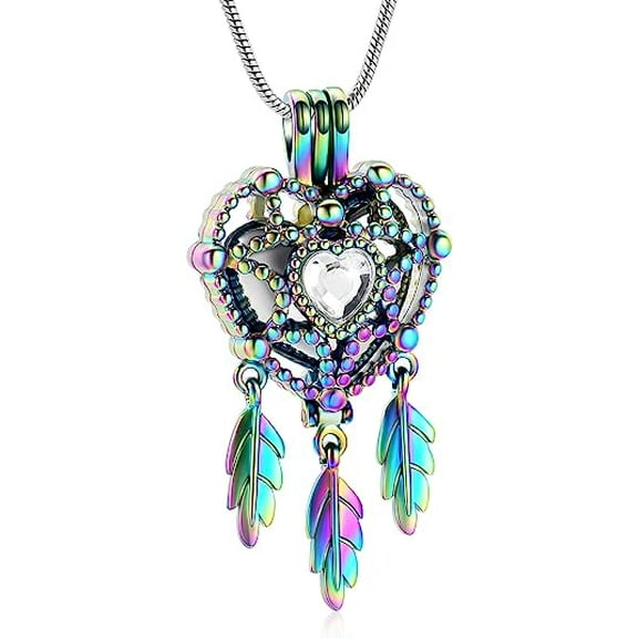 Dream Catcher Urn Necklace Heart Cremation Jewelry for Ashes for Women Men Memorial Hollow Pendant Perfect Gift
