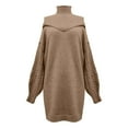 thumbnail image 6 of SMihono Sweater Dresses for Women Casual Turtleneck Cold Shoulder Long Sleeve Cable Knit Dress 2025 Fall Winter Mini Dress Khaki M, 6 of 9