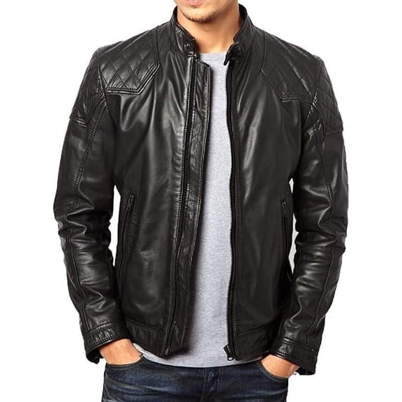 Men Leather Jacket Slim Fit Biker Motorcycle Genuine Lambskin Jacket A111