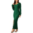 thumbnail image 4 of INSPIRE CHIC Women's Elegant Long Sleeve Round Neck Slit Hem Fall Knit Maxi Cocktail Party Dress, 4 of 4