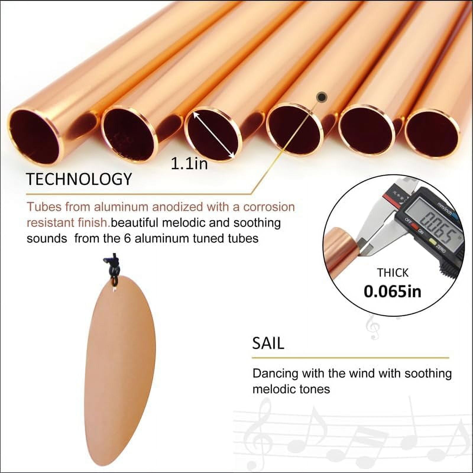 ASTARIN Premium 36-Inch Deep Tone Wind Chimes with 6 Metal Tubes - Elegant Memorial Chime for Mom, for Housewarming and Christmas Rose Gold