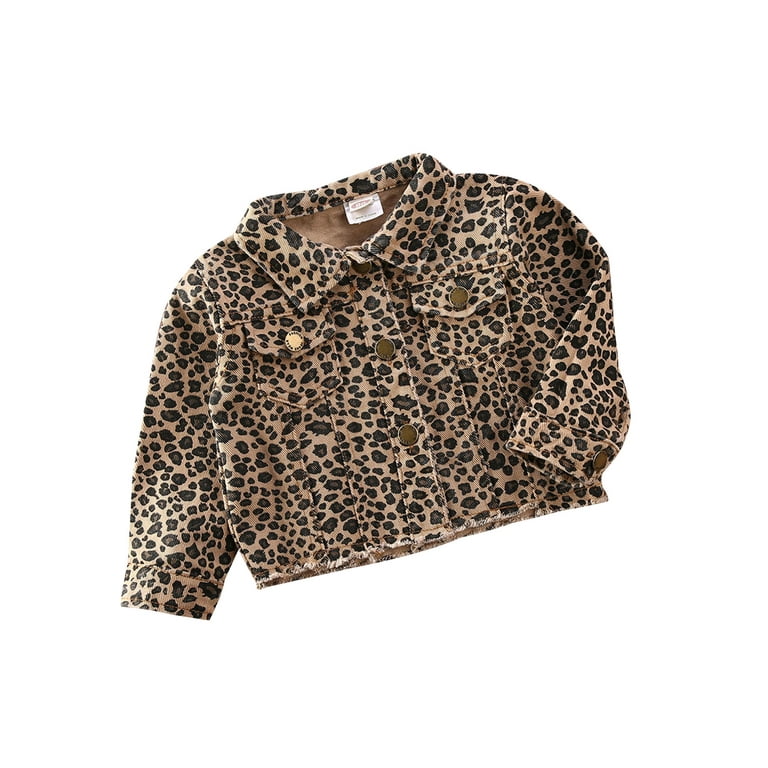  Toddler Baby Boys Girls Leopard Denim Jacket Lapel