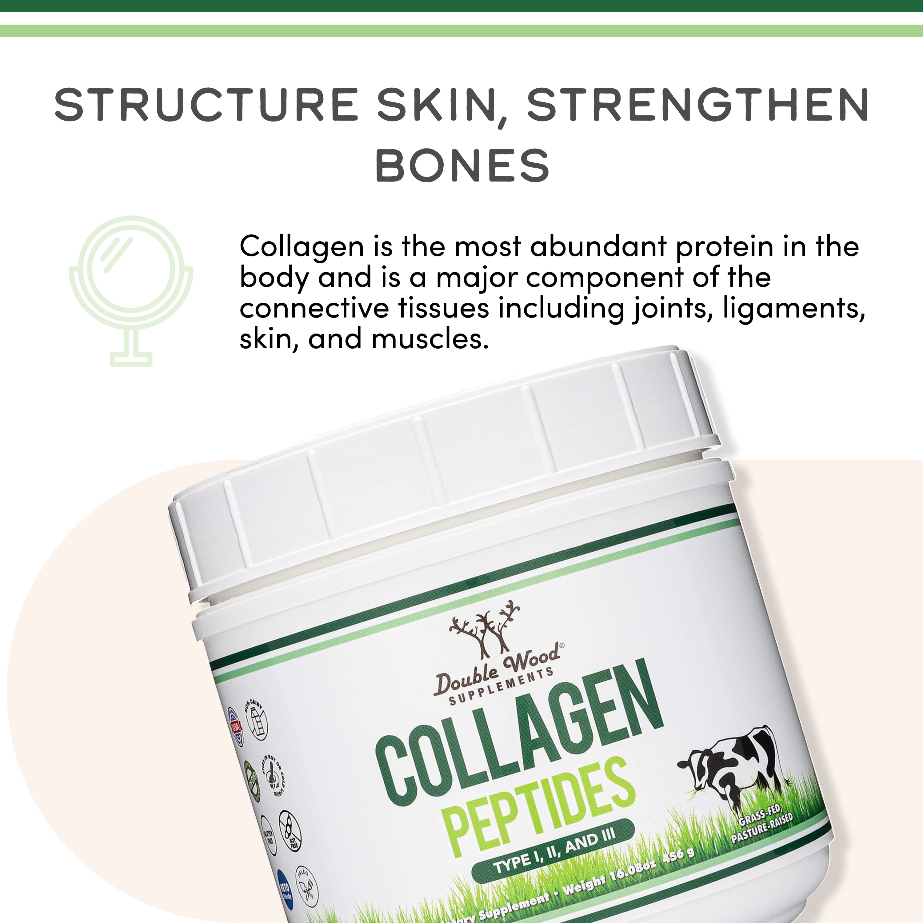 Hydrolyzed Collagen Peptides Protein Powder - Keto - 16.08oz - Multi Type 1, 2, and 3 (Grass Fed Bovine Source)(Colageno Hidrolizado) for Women and Men, Unflavored - No Clump with Scoop