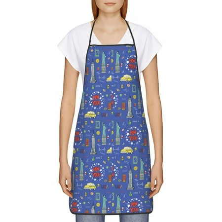 

Goofa Bib Apron Unisex Aprons Adjustable Waterdrop Resistant Cooking Kitchen Apron for Chef New-York City Pattern Apron Bulk