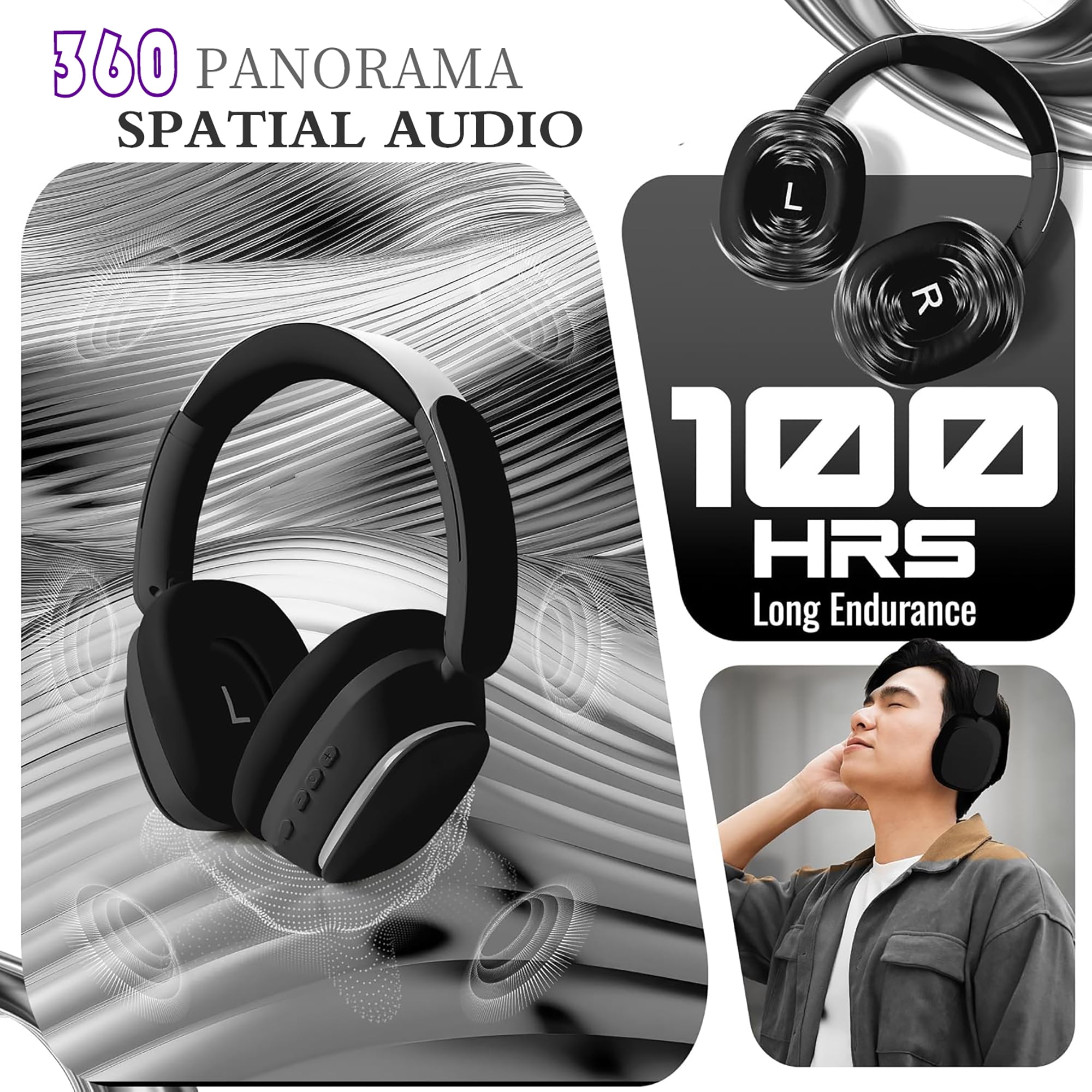 Wireless Bluetooth 5.4 Over-Ear Headphones, Active Noise Canceling ANC, 400mAH Battery, Foldable, Built-in Mic, Soft Earpads, Adjustable for Gym, Work, Travel, iOS/Android