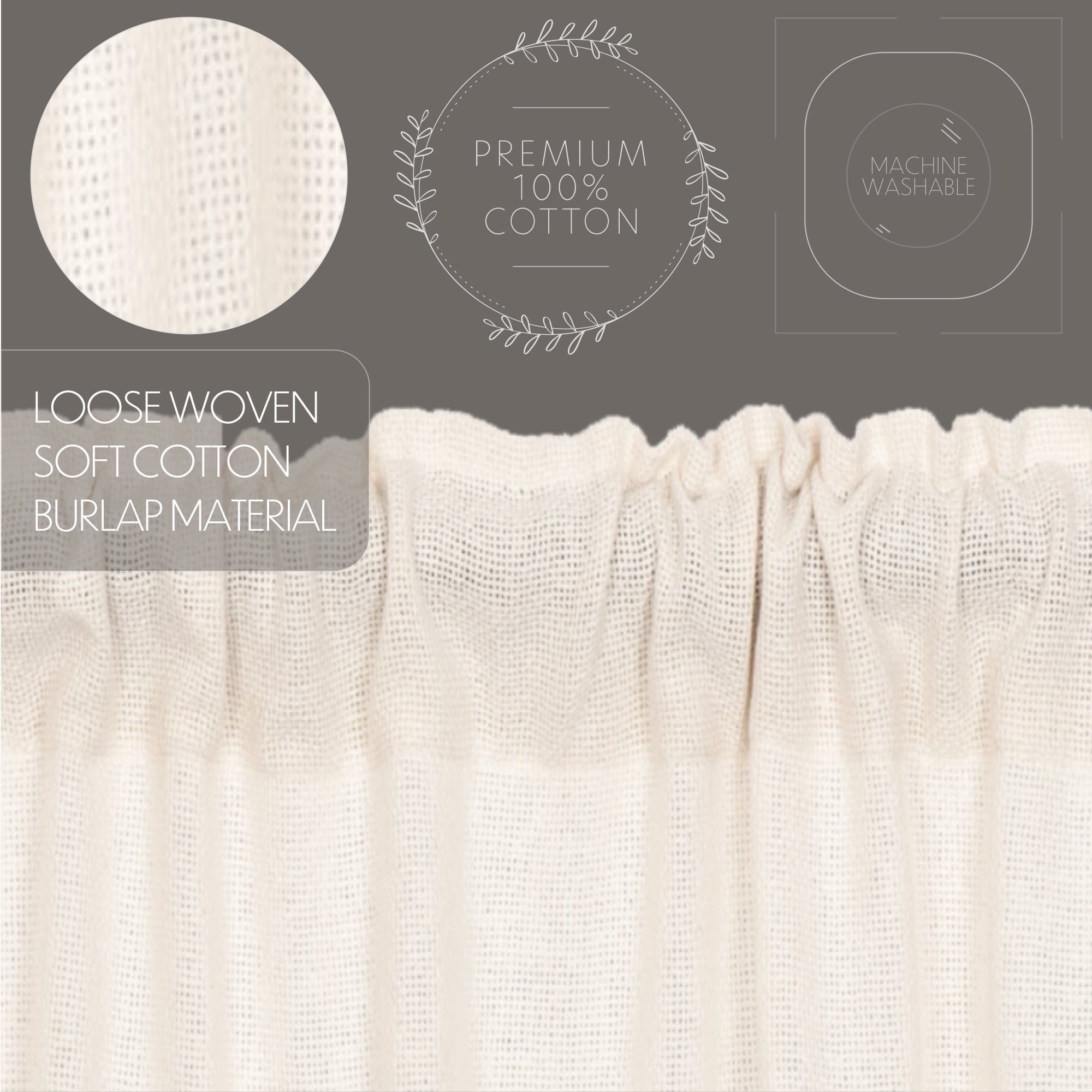 VHC Brands Burlap Antique White Farmhouse Primitive Curtains Valance 16x60