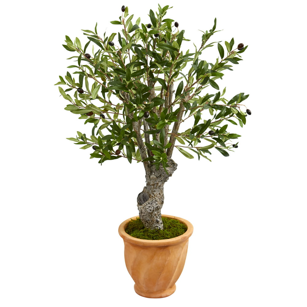 Nearly Natural 3 ft. Olive Artificial Tree in Terracotta Planter ...