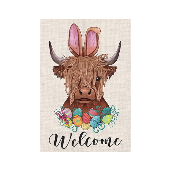 AURIGATE Easter Garden Flag 11.8×17.7in, Nylon & Spandex Double-Sided Yard Flag, Spring Bunny Highland Cow Egg Welcome Flag for Outdoor Home Garden Yard Party Decoration