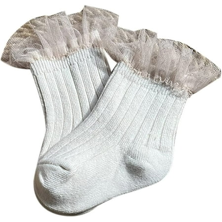 

QWZNDZGR Boys Footie Socks Baby Infants Toddlers Girls Mid Calf Length Socks 1 Pair Bow Lace Long Stockings Ruffled School Socks