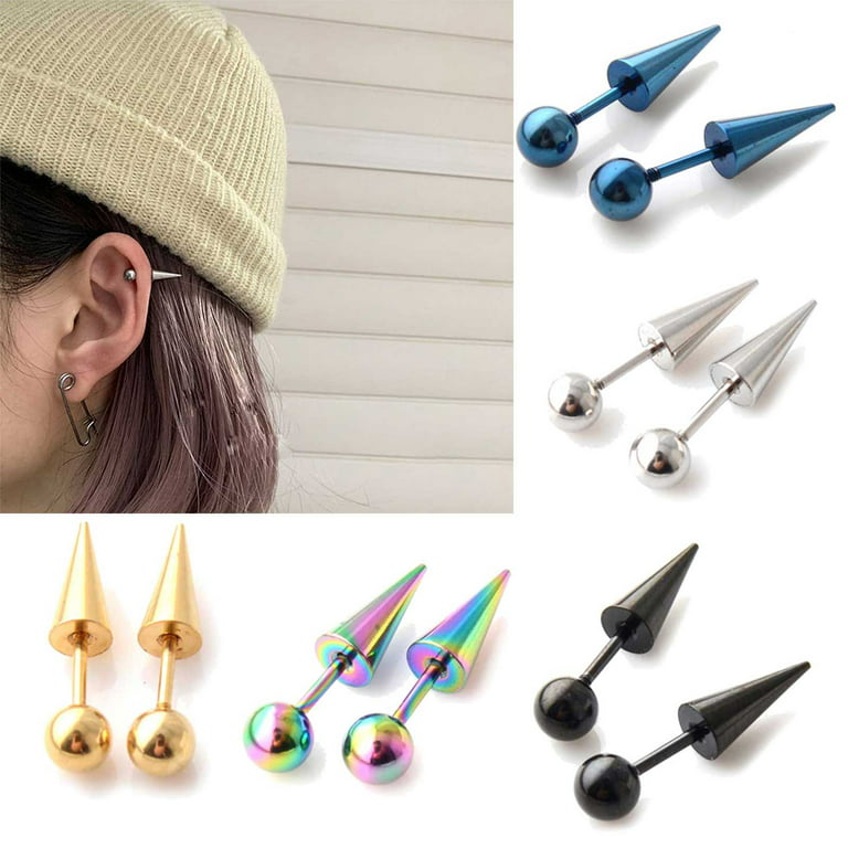 ZPAQI Round Ball Spike Stainless Steel Earring Barbell Metal Earrings  Tragus Ear Piercing Helix Earrings Body Jewelry 5 Colors