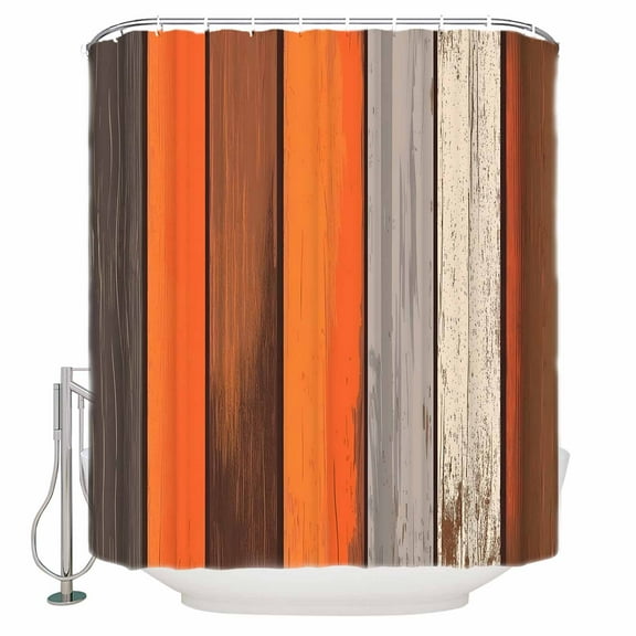 Extra Long Shower Curtain 72x96 Inch, Farmhouse Burnt Orange Brown Shower Curtain Waterproof Bathroom Decor Vintage Wooden Fabric Bath Curtain Set Accessories with Hooks