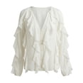 thumbnail image 3 of Forever 21 WGA Chiffon Button Front Ruffle Detail Blouse, Color- Ivory, Size- S, 3 of 5