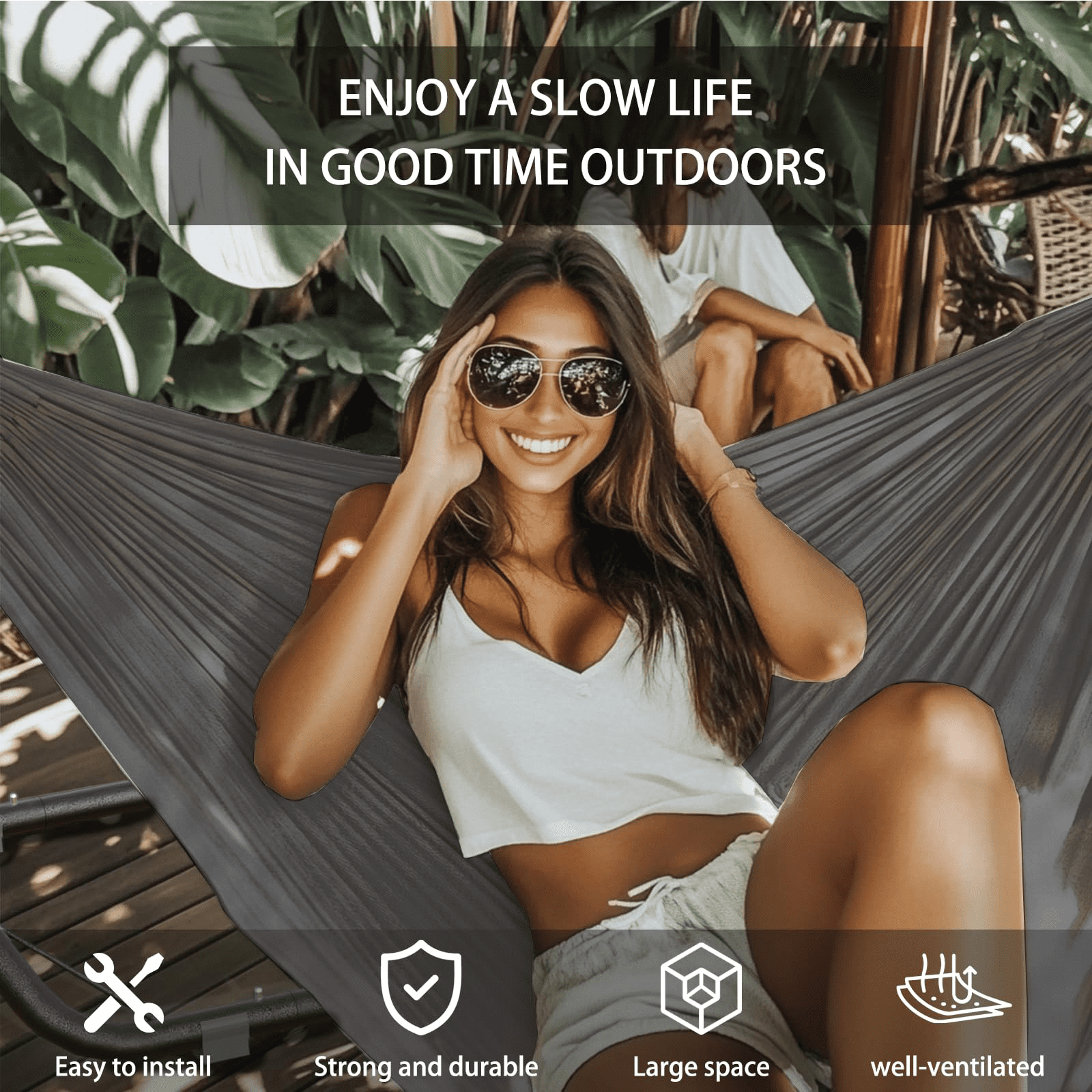 Yacona Hammock with Stand for Outside, Heavy Duty Steel Hammocks with Pillow for Backyard, Porch, Patio, Garden, Gray