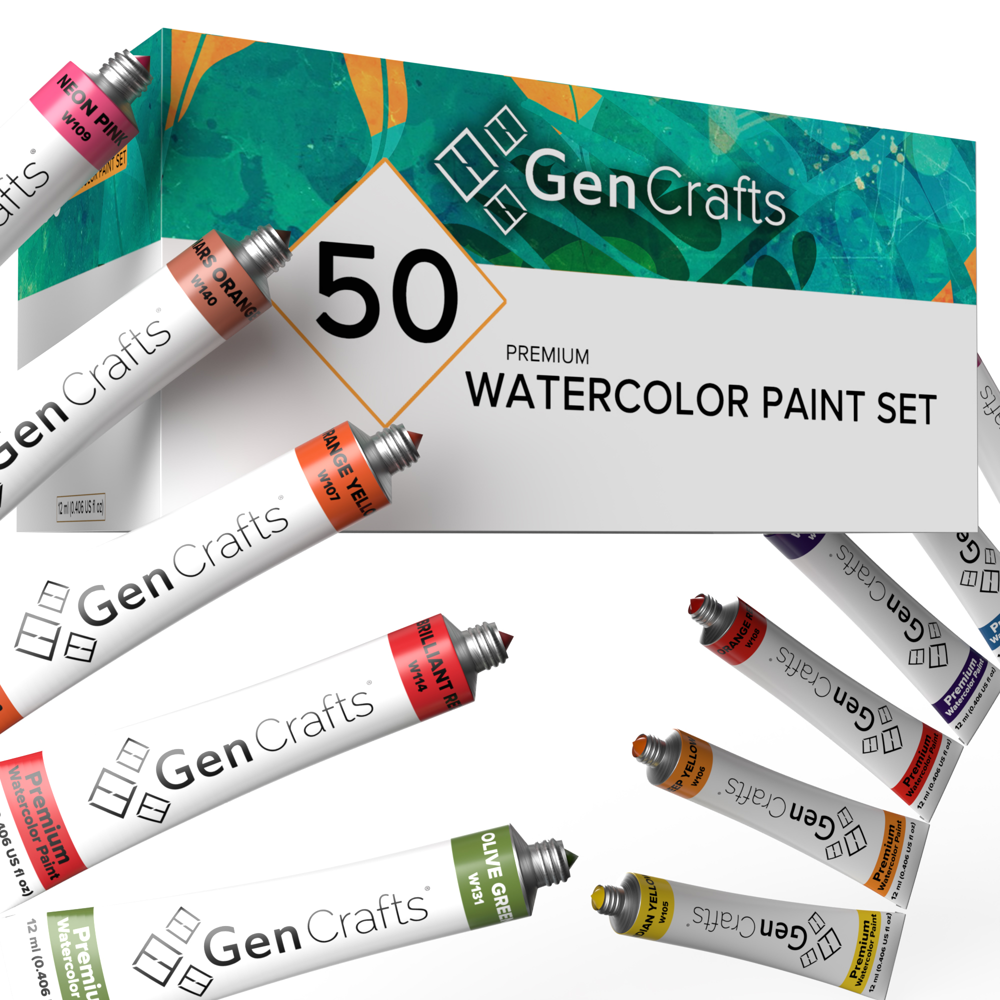 Watercolor Paint Tubes Set of 50 by Gencrafts