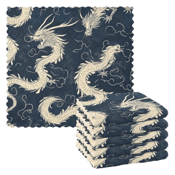 6 Pieces of Kitchen Towels 11x11Inch Kitchen Dish Cloths Kitchen Dish Towels Reuseable Cleaning Cloths Beautiful Dragon