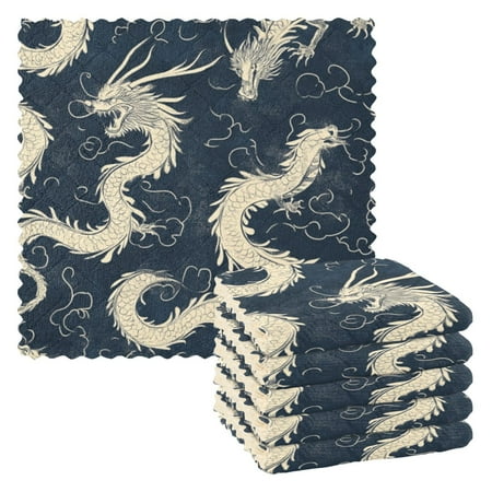 

6 Pieces of Kitchen Towels 11x11Inch Kitchen Dish Cloths Kitchen Dish Towels Reuseable Cleaning Cloths Beautiful Dragon
