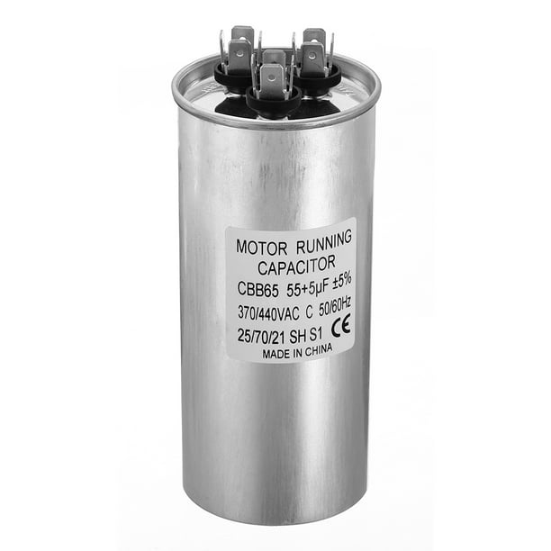 Condensador de arranque CBB65 55+5uf, 55+5mfd AC 370/440V con caja de aluminio y 3 terminales para aire acondicionado