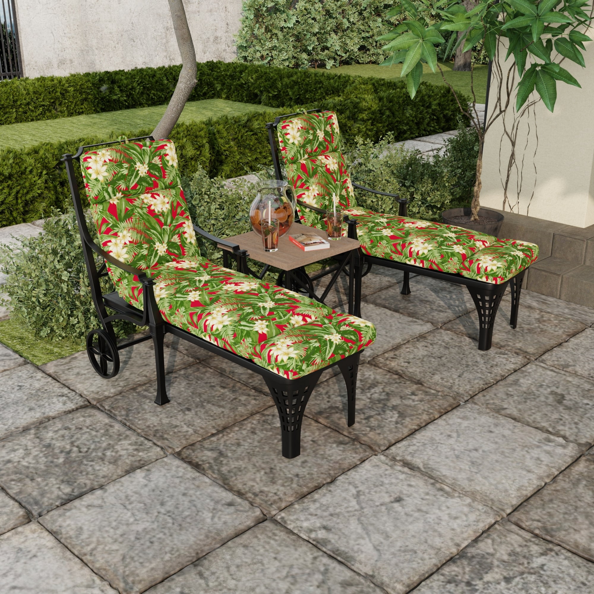 Jordan Manufacturing 72" x 22" Acadia Bordeaux Red Tropical Rectangular Outdoor Chaise Lounge Cushion with Ties and Hanger Loop