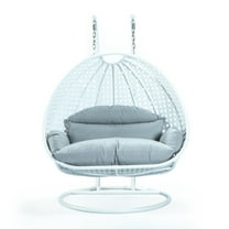 2 Person Hanging Egg Chair Swing - Outdoor Wicker Porch Swing with Stand - Light Grey