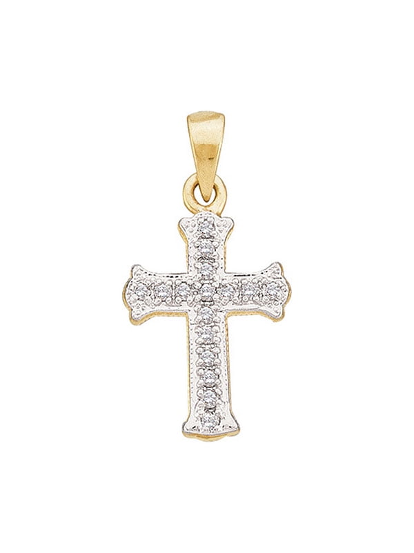 10kt Yellow Gold Womens Round Diamond Small Scalloped Cross Religious Pendant 1/12 Cttw