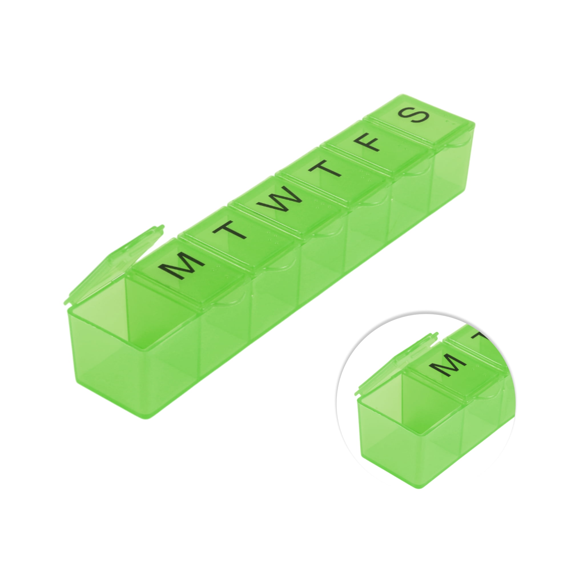 Unique Bargains Lightweight 7 Compartment Single Row Pill Case Clear Green