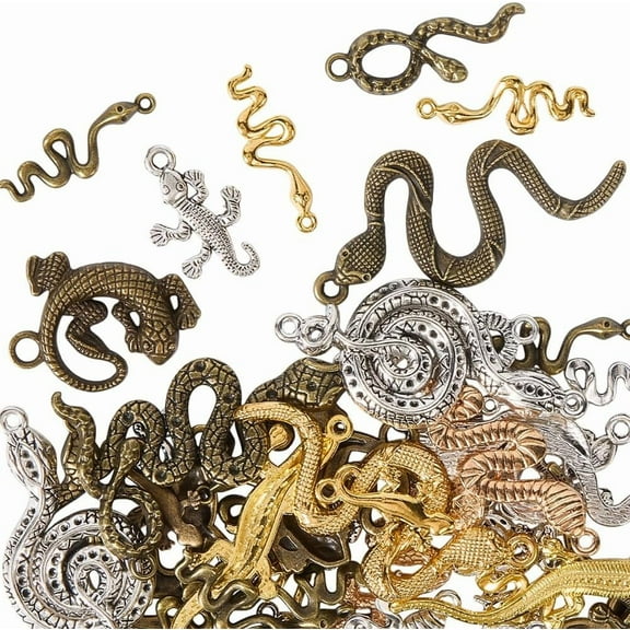 1 Box 100G Snake Charms Antique Vintage Charms Alloy Small Tibetan Style Mixed Punk Lizard Metal Hanging Link Trinket Pendant Findings for Jewelry Making Charms Necklaces Earrings DIY Crafts