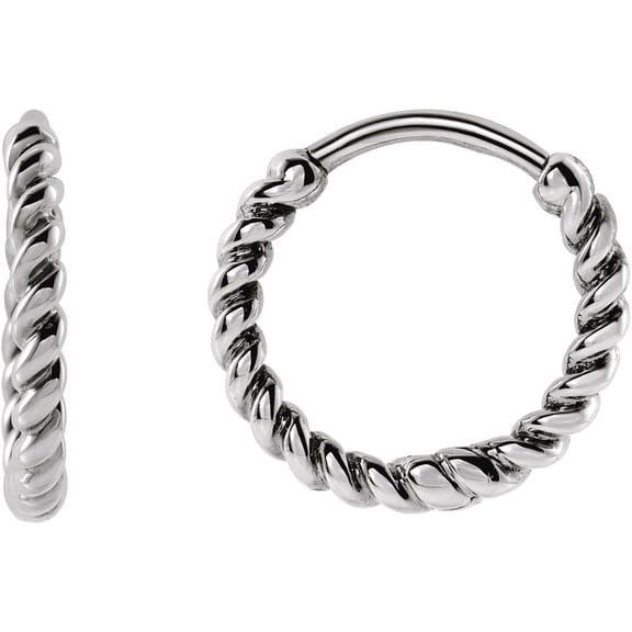 14k White Gold Pair 11mm Hinged Posts Polished Twisted Rope Hoop Earrings Hoop Earring for Women
