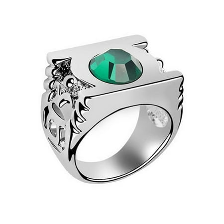 Green Lantern Crystal Power Ring Metal Silver Costume Cosplay Movie Logo Gift