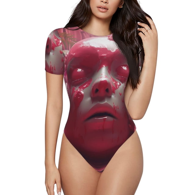 Fotbe Surreal Pink Headphones Body de Mujer con Cuello Redondo y Mangas Cortas, Sin Mangas Ajustado, Suave, Cómodo y Básico-Medium