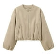 thumbnail image 5 of GEWSEY Womens Cropped Bomber Jacket Casual Zip Up Varsity Jackets Trendy Outwear Coats with Welt Pockets (Khaki, L), 5 of 5