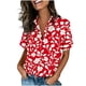 thumbnail image 1 of Camiseta de manga corta impresa con botones para abajo con bolsillo, top casual suave para el uso diario de primavera y verano, 1 of 7