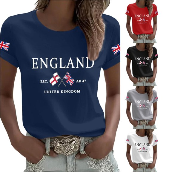 Women's Graphic Print T-Shirt Patriotic Union Jack Short Sleeve Round Neck Casual Summer Tee for Holiday