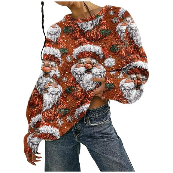 Aboser Oversized Red Sweatshirt for Women Ugly Christmas Sweaters Plus Size Fuzzy Fleece Pullover Cozy Long Sleeve Sweatshirts Funny Xmas Santa Claus Graphic Shirts
