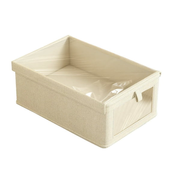 SLYNSHome Clothing Storage Box with Lid Fabric Wardrobe Organizer Transparent Window Foldable for Pants Clothes - 14 inch